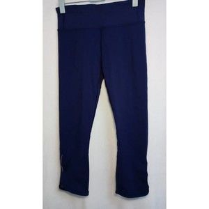 Lululemon Beat the Heat Crop Pants Hero Blue Navy Keyhole Mesh Zip Pocket Size 4